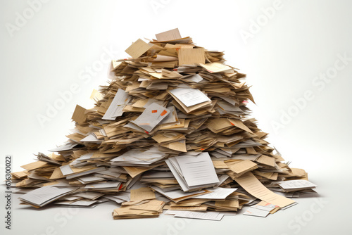 Large pile of unopened letters, mail letters sitting on a pile with white background. Generative AI photo