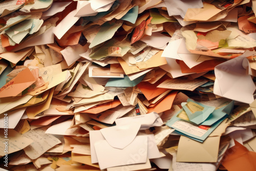 Large pile of unopened letters, lost mail letters sitting on a pile. Generative AI