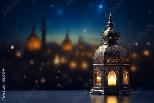 Photo of classic oil lantern islamic culture beautiful background AI generated © excentriks