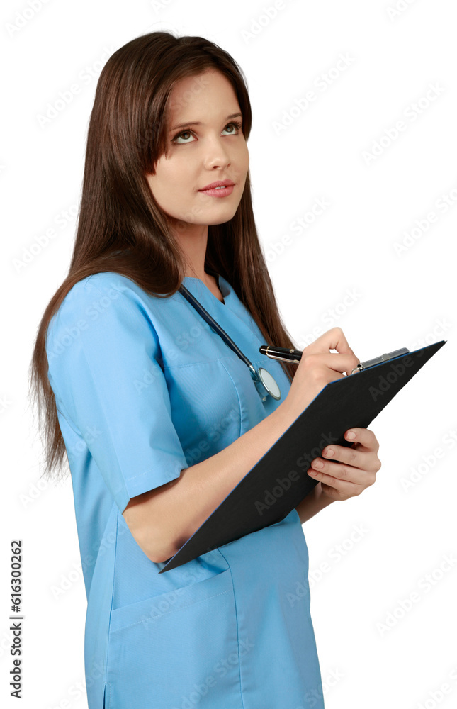 Young Nurse Writing on Clipboard - Isolated Young Nurse Writing on Clipboard - Isolated
