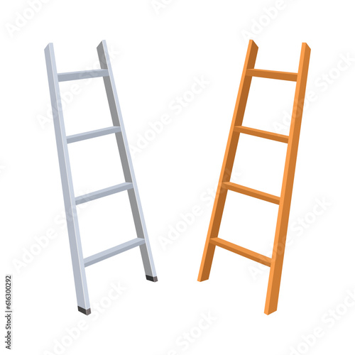 two ladders vector illustration, isolated on white background, ladder cartoon, brown and grey color