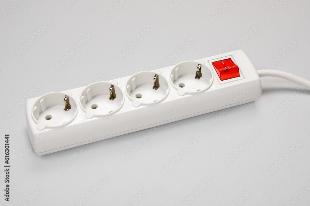 Power strip with switch button on white background Power strip with switch button on white background