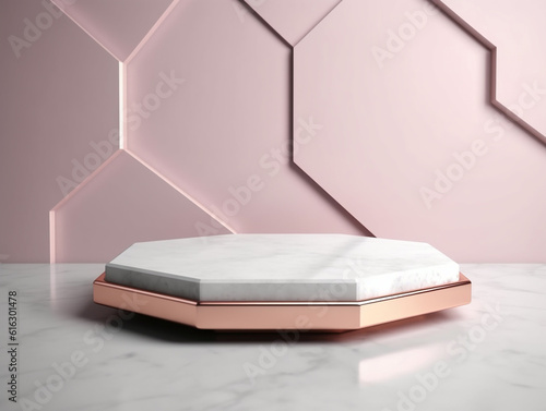 pink marble natural podium pedestal product display background with texture and shadow, luxury, elegant, modern, minimal created with Generative AI