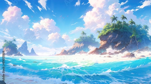 anime styled paradise waters panorama view