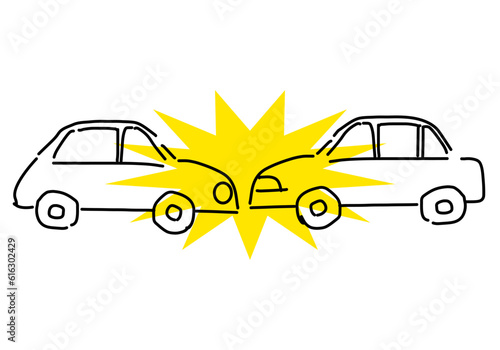 自動車の交通事故のかわいいシンプル線画イラスト