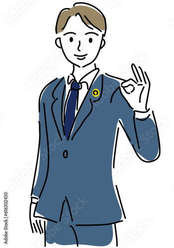 笑顔でOKサインの男性弁護士のシンプル線画イラスト