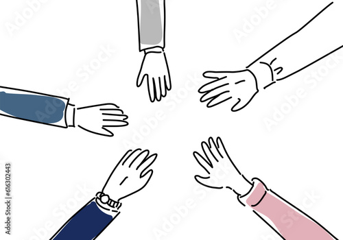 団結する人々の手のシンプル線画