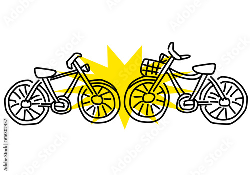 自転車事故のかわいい手描きシンプル線画イラスト