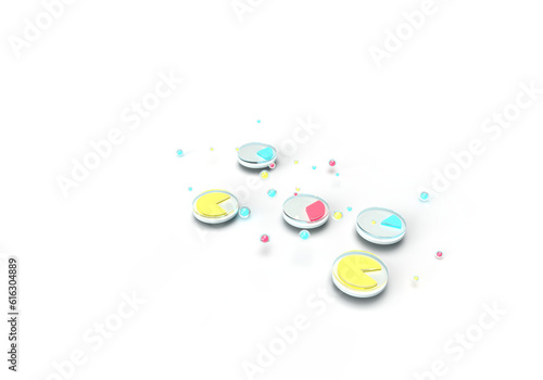 3d rendering glowing circles of analytics, dashboards. Illustration on the topic of work, business, calculations, statistics, data, analytics. Minimal style. Transparent background.
