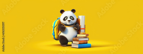 Education and reading concept - group of school books with panda. celebrating a new school year. back to school. generative ai © AndErsoN