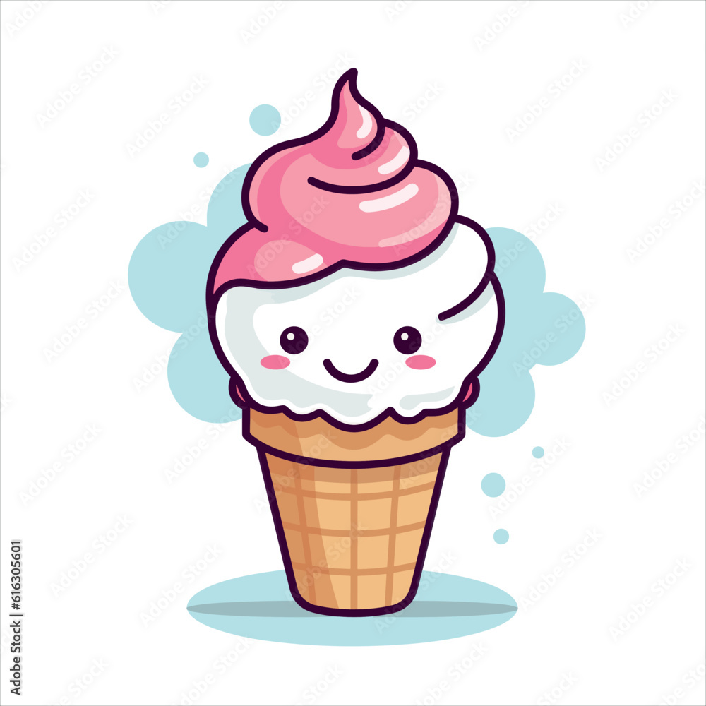 A cute Ice Cream flat illustration, ice-cream vector drawing, colorful cartoon ice-cream illustration A cute Ice Cream flat illustration, ice-cream vector drawing, colorful cartoon ice-cream illustration