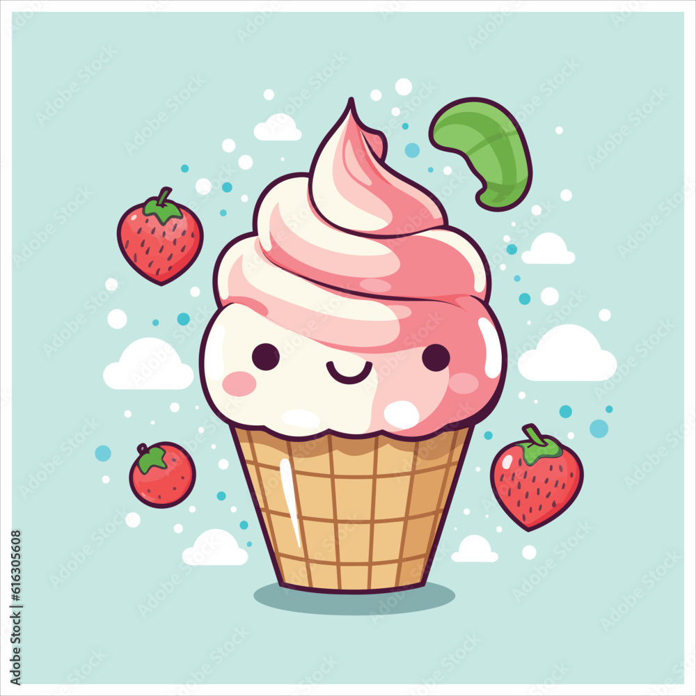 A cute Ice Cream flat illustration, ice-cream vector drawing, colorful cartoon ice-cream illustration A cute Ice Cream flat illustration, ice-cream vector drawing, colorful cartoon ice-cream illustration