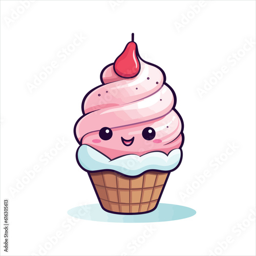 A cute Ice Cream flat illustration, ice-cream vector drawing, colorful cartoon ice-cream illustration