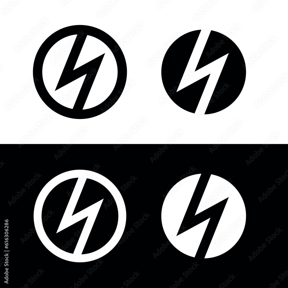 Lightning icon in a circle. Symbol of electricity and charge. Designation of electricity and current. Lightning icon in a circle. Symbol of electricity and charge. Designation of electricity and current.