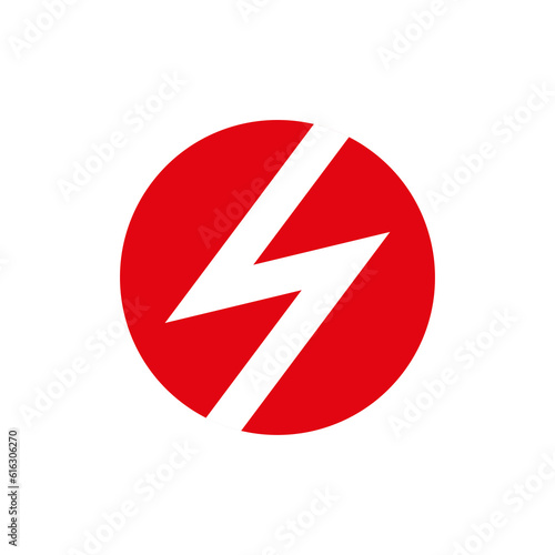 Lightning icon in a circle. Symbol of electricity and charge. Designation of electricity and current. 