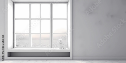 Window and sun light cast shadow on the wall  copy space blurred background  AI Generated