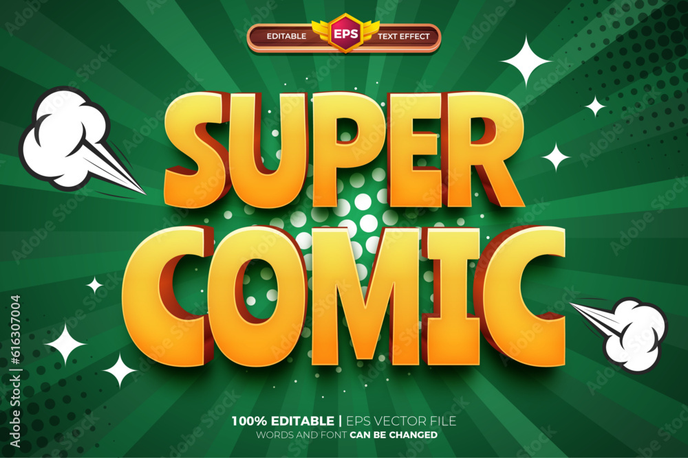 Super Comic cartoon game adventure editable text effect logo template
