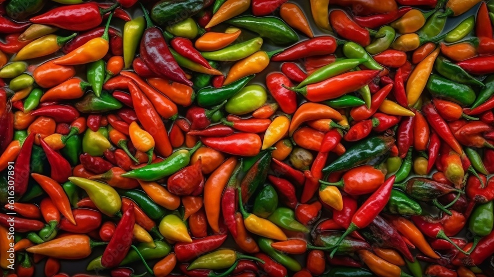 Abstract background: colorful hot peppers. Banner. ai Abstract background: colorful hot peppers. Banner. ai