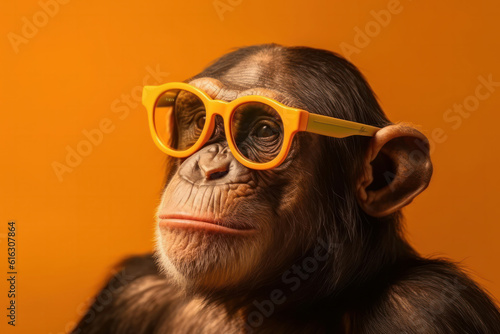 Wild and playful, this monkey in glasses and a polka dot tie is a unique addition to your designs. A close-up portrait with a touch of humor. AI Generative.