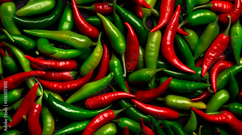 Abstract background: colorful hot peppers. Banner. ai