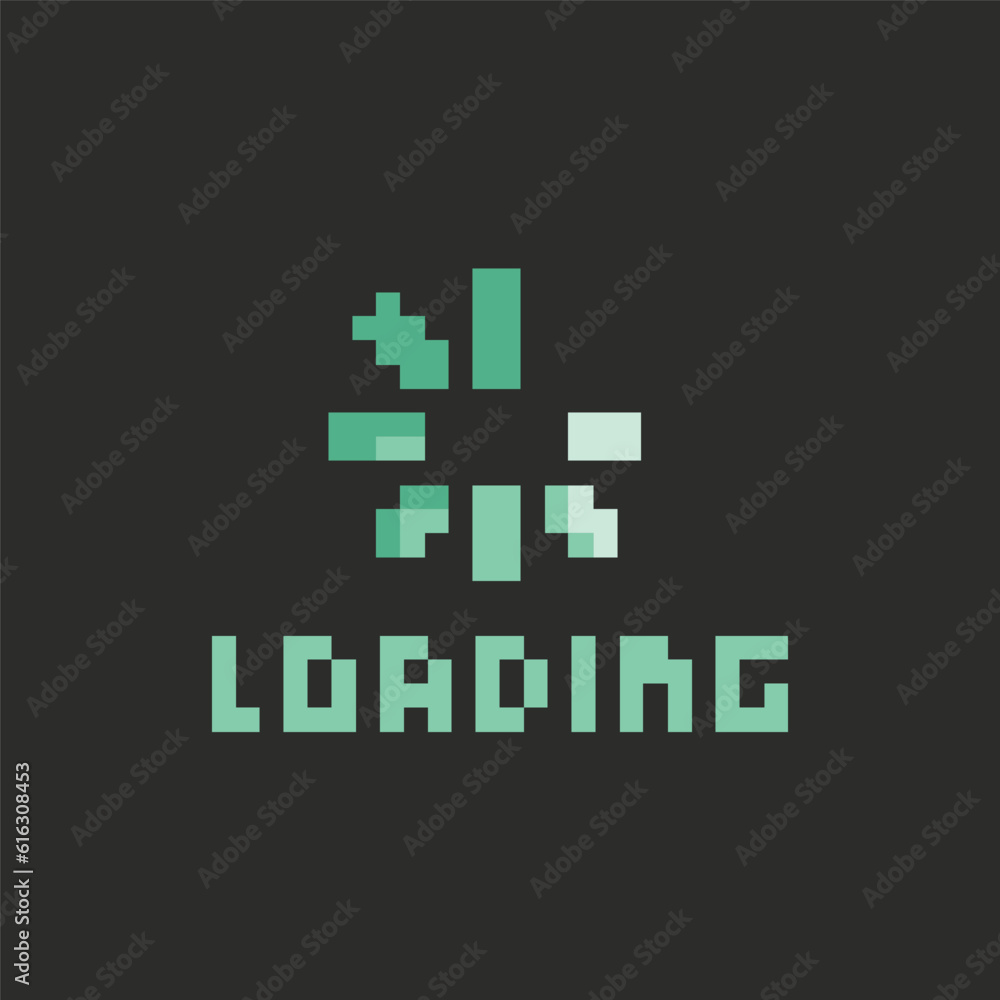 Obraz premium this is Loading icon in pixel art with Green color and black background ,this item good for presentations,stickers, icons, t shirt design,game asset,logo and your project.