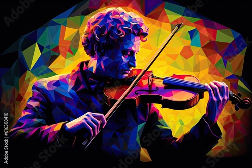 The illustration of a jazz violinist, stained glass art concept. Generative AI