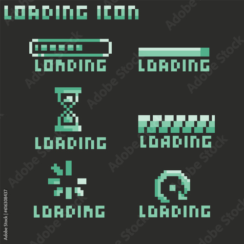this is Loading icon in pixel art with Green color and black background ,this item good for presentations,stickers, icons, t shirt design,game asset,logo and your project.