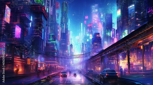 cyberpunk city, digital art illustration