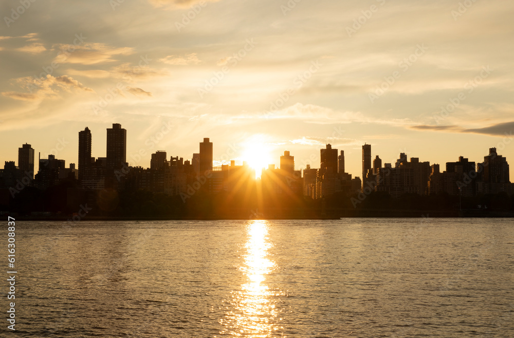 Sunset over the Upper East Side Manhattan skyline in NYC