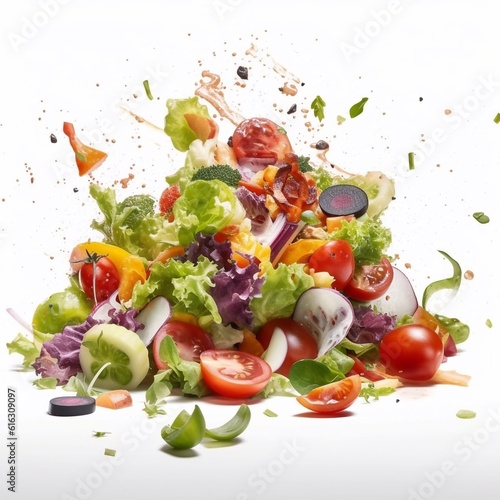 fresh vegetable salad with tomato isolated on the white background generative AI