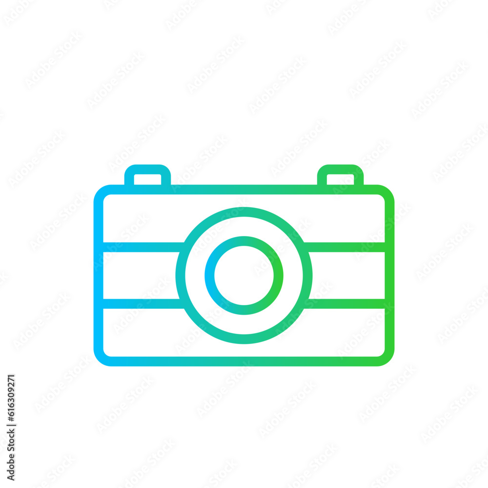 Camera Travel and tourism icon with green and blue gradient outline style. technology, lens, digital, photography, photo, capture, image. Vector illustration Camera Travel and tourism icon with green and blue gradient outline style. technology, lens, digital, photography, photo, capture, image. Vector illustration