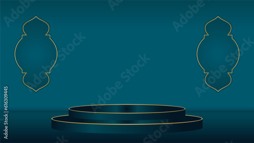 islamic podium display decoration background with arabic ornament realistic vector illustration