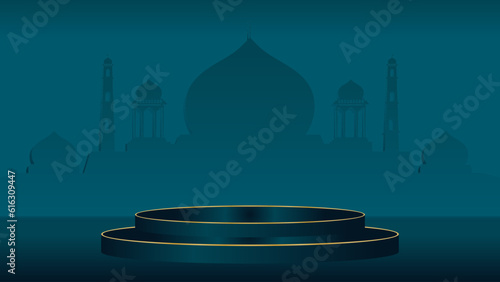 green islamic podium display decoration background with arabic ornament realistic vector illustration