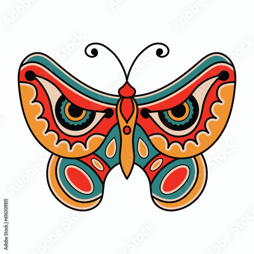 Vector Retro Tattoo Illustration of Butterfly with Eye Pupil