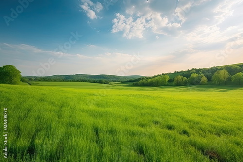 natural landscape with green grass field  spring summer landscape