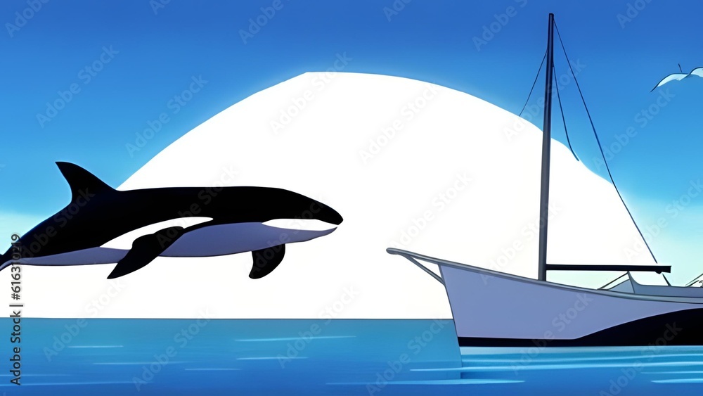 An orca aggressively leaping towards a boat