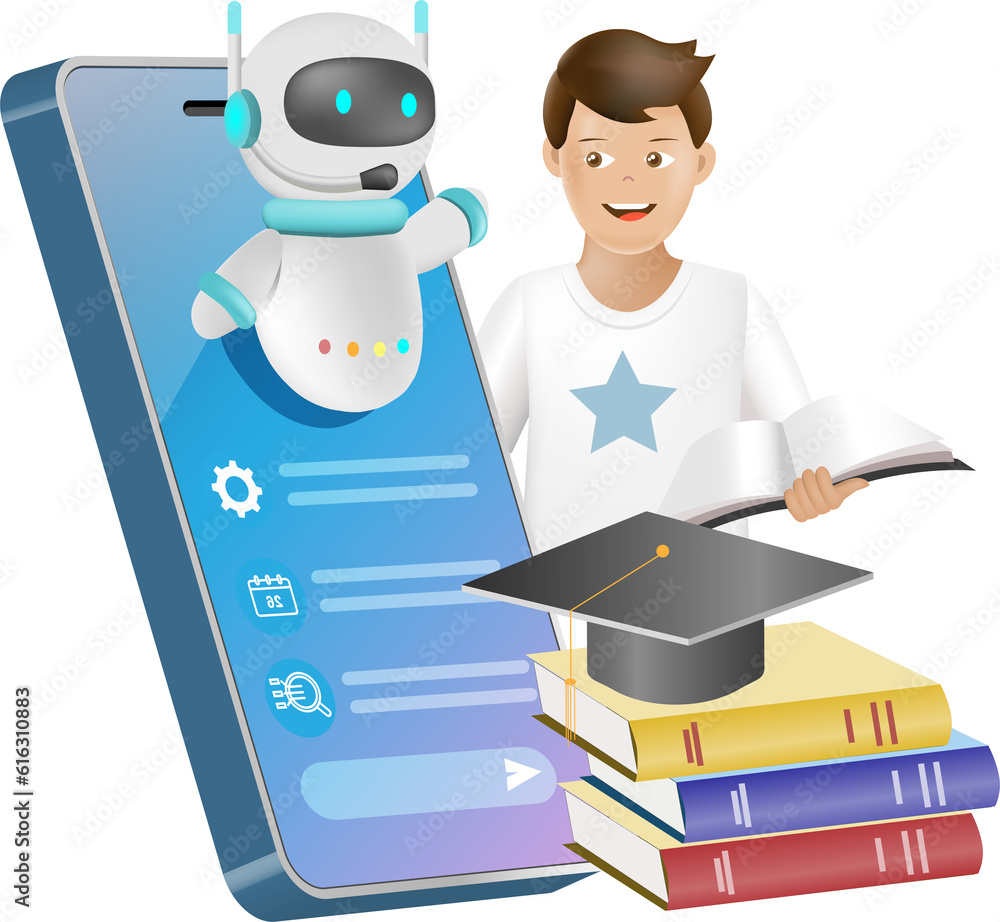 AI chat bot assist kid student doing homework assignment. Artificial ...