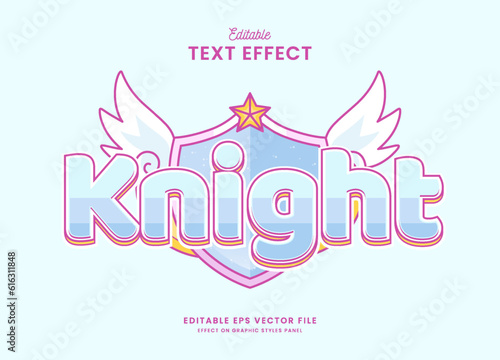 decorative cute pastel knight editable text effect vector design