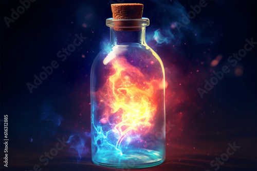 Generative AI. a glowing magic potion bottle background