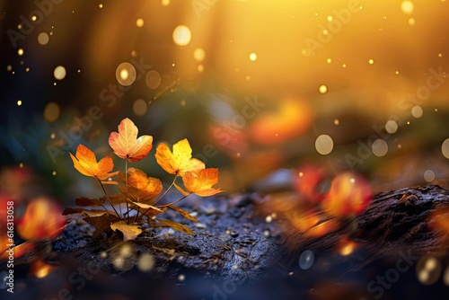 Autumn Background. As warm sunlight filters through the leaves  it casts a golden glow  illuminating the rich hues of red  orange  and yellow in a breathtaking display of nature s artistry.