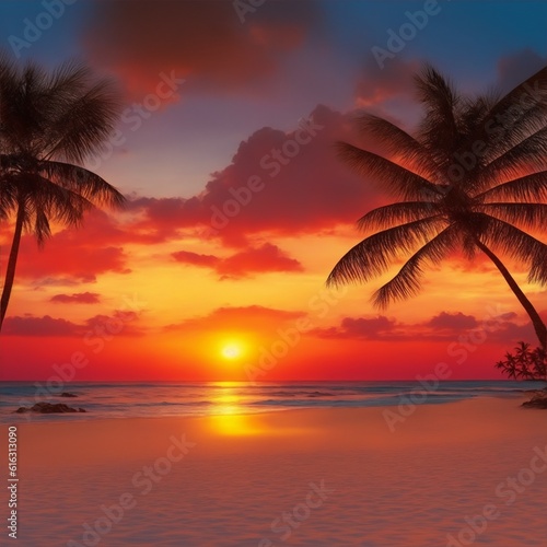 Beach overview of sea sunset sunrise Generated to AI © Arceli