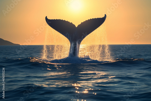 Generative AI. whale tail photo background on the water © Yoshimura