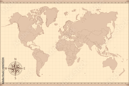 Classic Vintage World Map Outline Design Background Vector