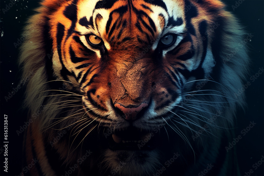 Generative AI.
scary tiger face background