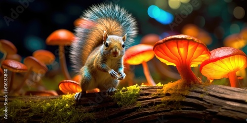 squirrel in the mushroom autumn forest