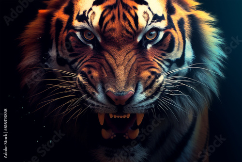 Generative AI. scary tiger face background