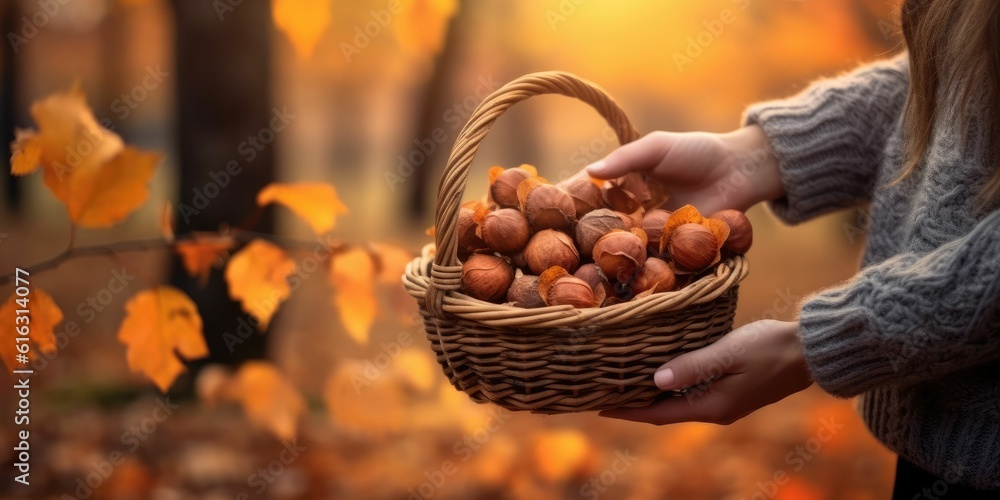 mushroom in the basket at autumn forest mushroom in the basket at autumn forest