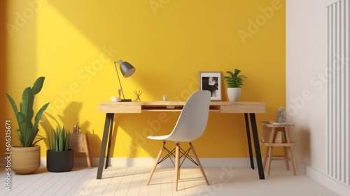 Yellow working room mock up designs.Generative AI.