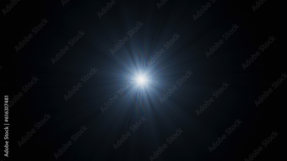 Blue spot of light with large amount waving beams from the center.