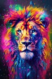 lion  form and spirit through an abstract lens. dynamic and expressive lion print by using bold brushstrokes, splatters, and drips of paint. lion raw power and untamed energy Generative AI